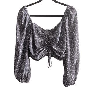 Lyn Burches boho cottage ditsy floral square neck blouse women’s size large L